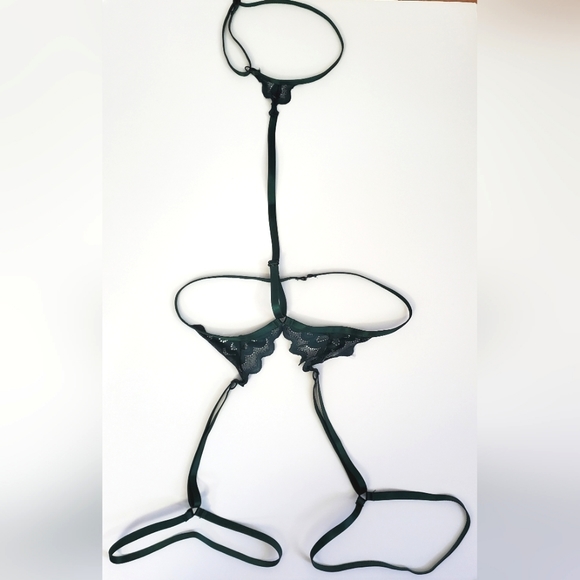 Emerald Green Lace Bra and Strap Body Suit - Size M - Picture 5 of 5